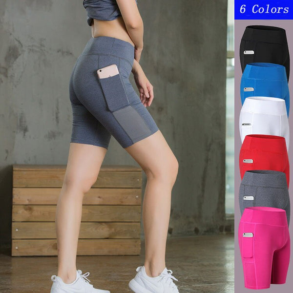 Shorts with Side Pockets Fitness Running Stretch Skinny Shorts Quick-drying Perspiration Shorts