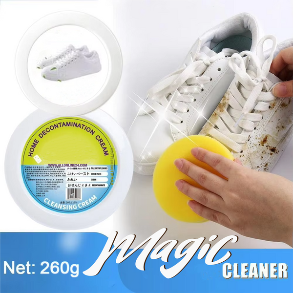 Magic,Crema limpiadora y quitamanchas multifuncional, limpiador de zapatos blancos,crema limpiadora multiusos sin enjuague.Kit de 260 gms con esponja.