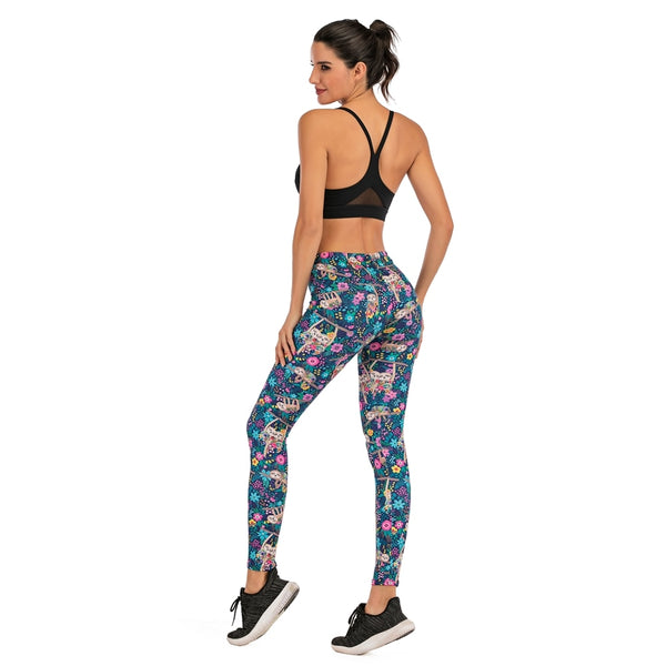 Flor sloth Printing Leggings Slim High Waist