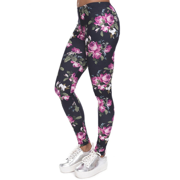 New Women Leggings Retro Roses Printing Fitness legging Elegant Sexy Elasticity Leggins High Waist Legins Trouser Pants