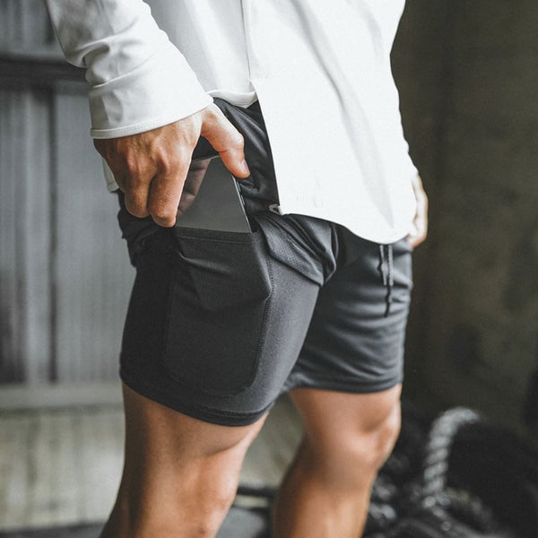 New Mens Secure Pocket Shorts 2-Layers Workout Fitness fashion