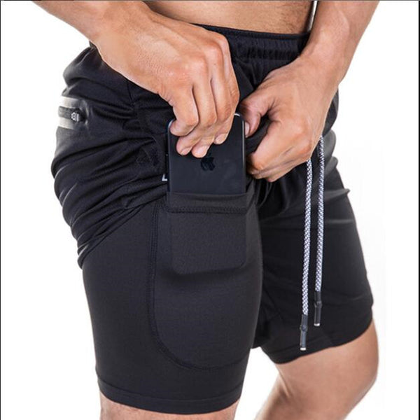 Men quick dry fitness shorts , Mens sports quick dry fitness running Gym large size shorts outdoor workout double-deck pants with pockets